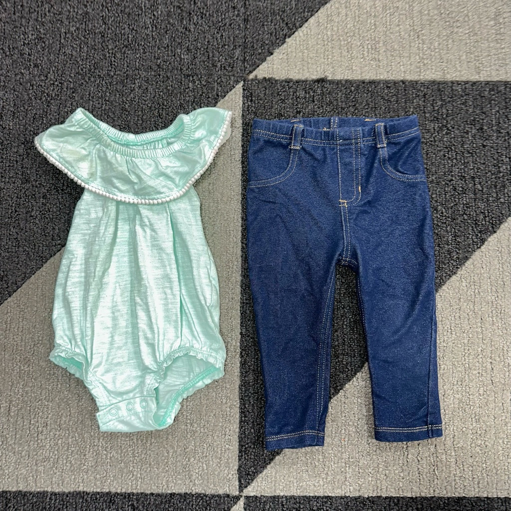 Baby Girl Lightning Bug Romper 12M mint Blue Green Garanimals Blue Jean Jeggings